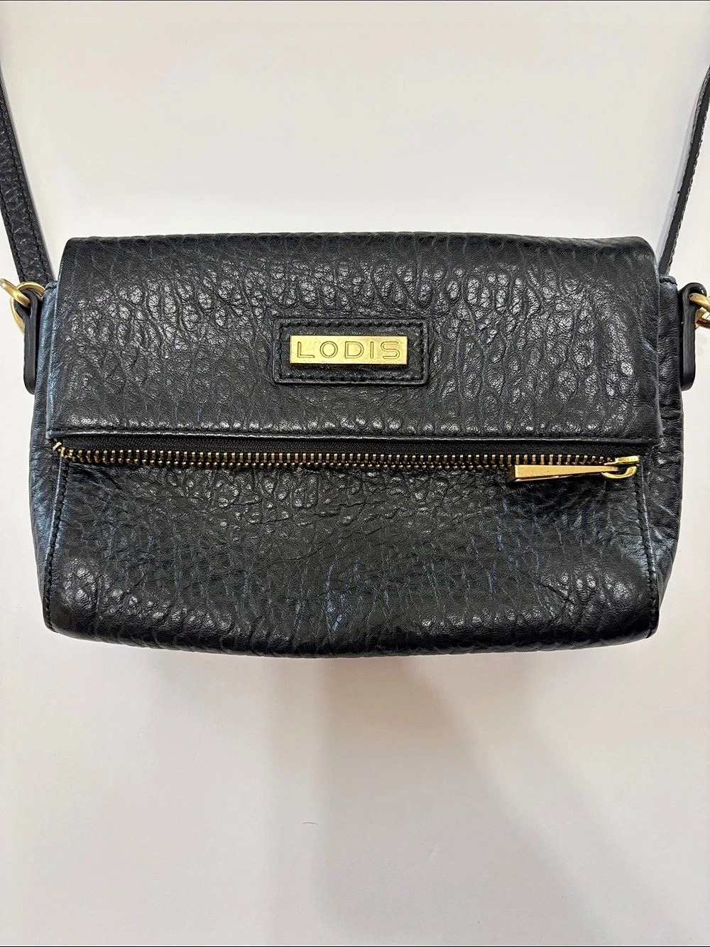 Lodis Black Leather Crossbody Bag